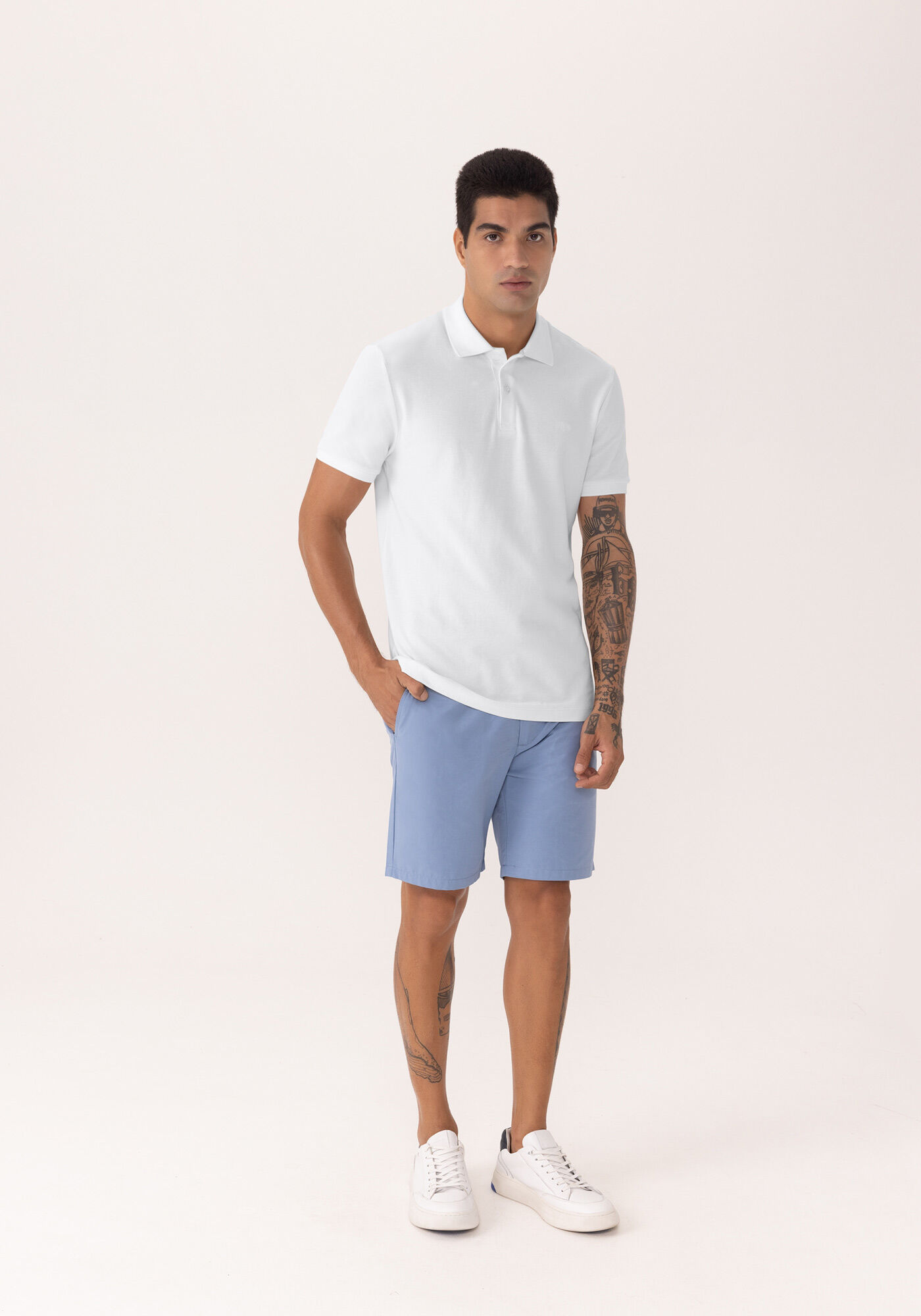 Camisa Polo De Mangas Curtas Colors Em Malha Mercerizada, BRANCO, large.