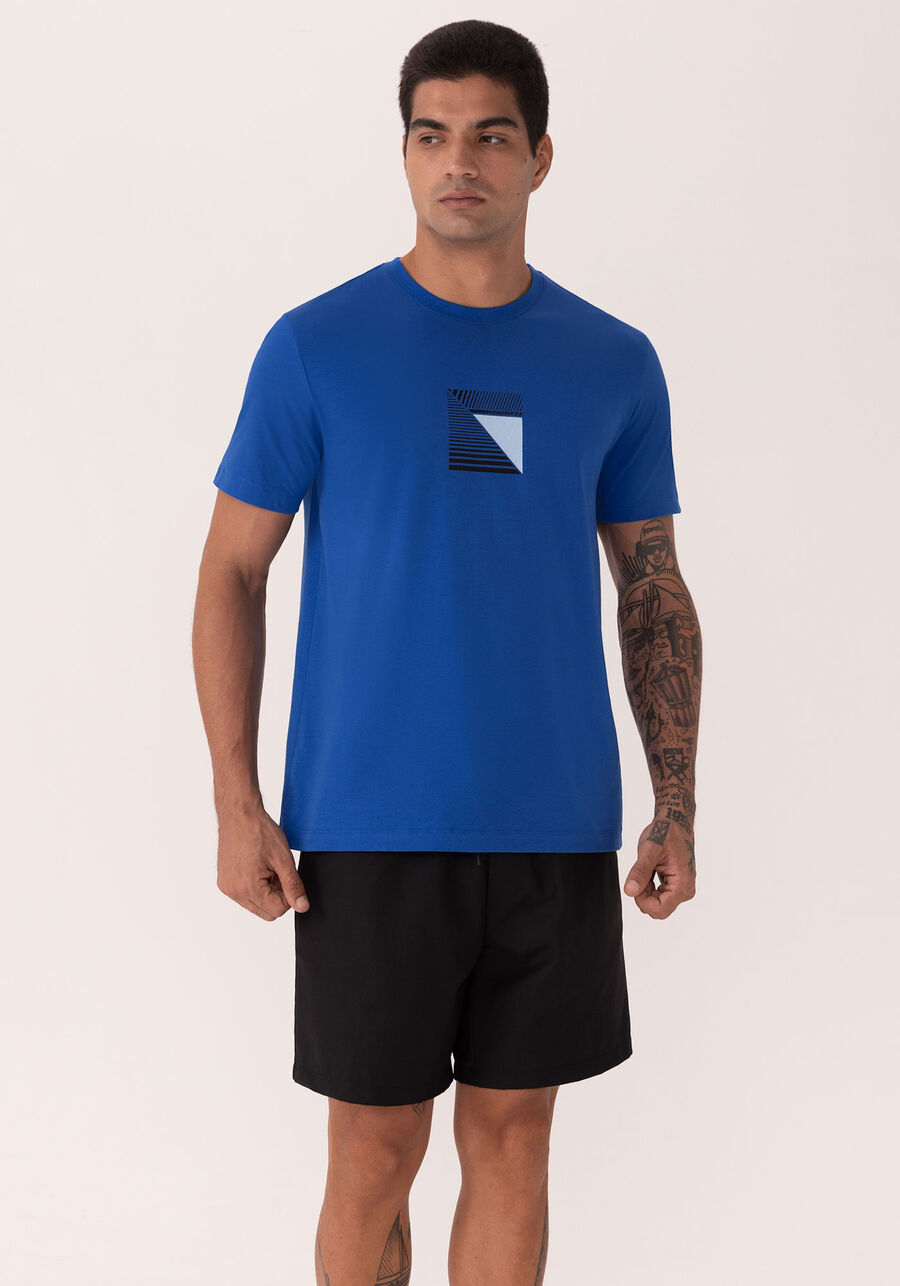 Camiseta De Mangas Curtas Em Malha Com Elastano, AZUL SPECTRUM. Camiseta De Mangas Curtas Em Malha Com Elastano, AZUL SPECTRUM, large.