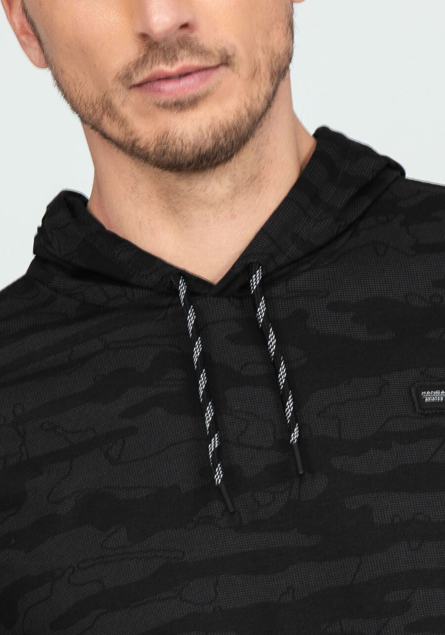 Camiseta Manga Longa com Capuz Tal Pai Tal Filho, GRID PRETO. Camiseta Manga Longa com Capuz Tal Pai Tal Filho, GRID PRETO, large.