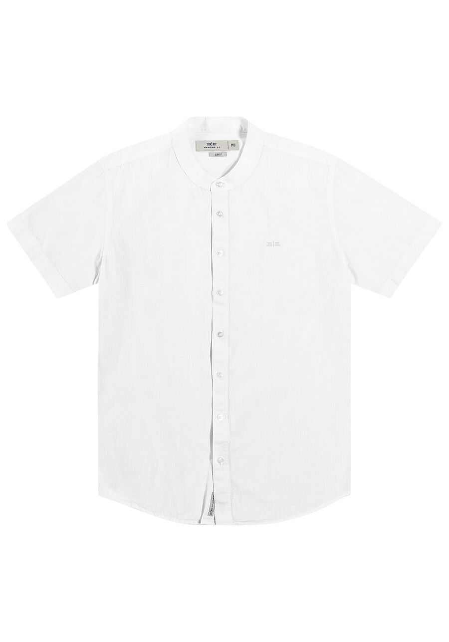 Camisa Masculina Manga Curta com Gola Padre, BRANCO. Camisa Masculina Manga Curta com Gola Padre, BRANCO, large.