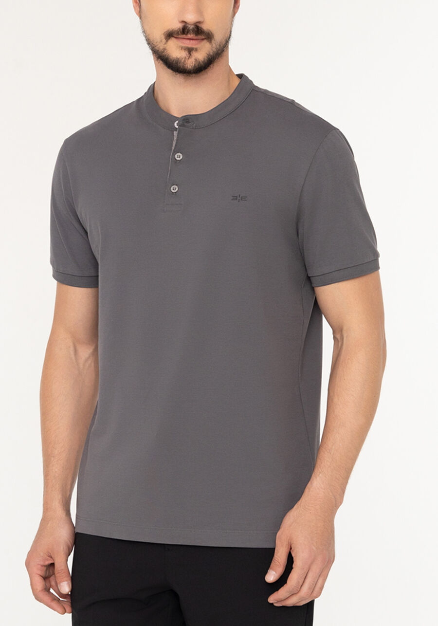 Camisa Com Gola Padre Em Malha Piquet De Algodão Pima, CINZA NIGHTCALL. Camisa Com Gola Padre Em Malha Piquet De Algodão Pima, CINZA NIGHTCALL, large.