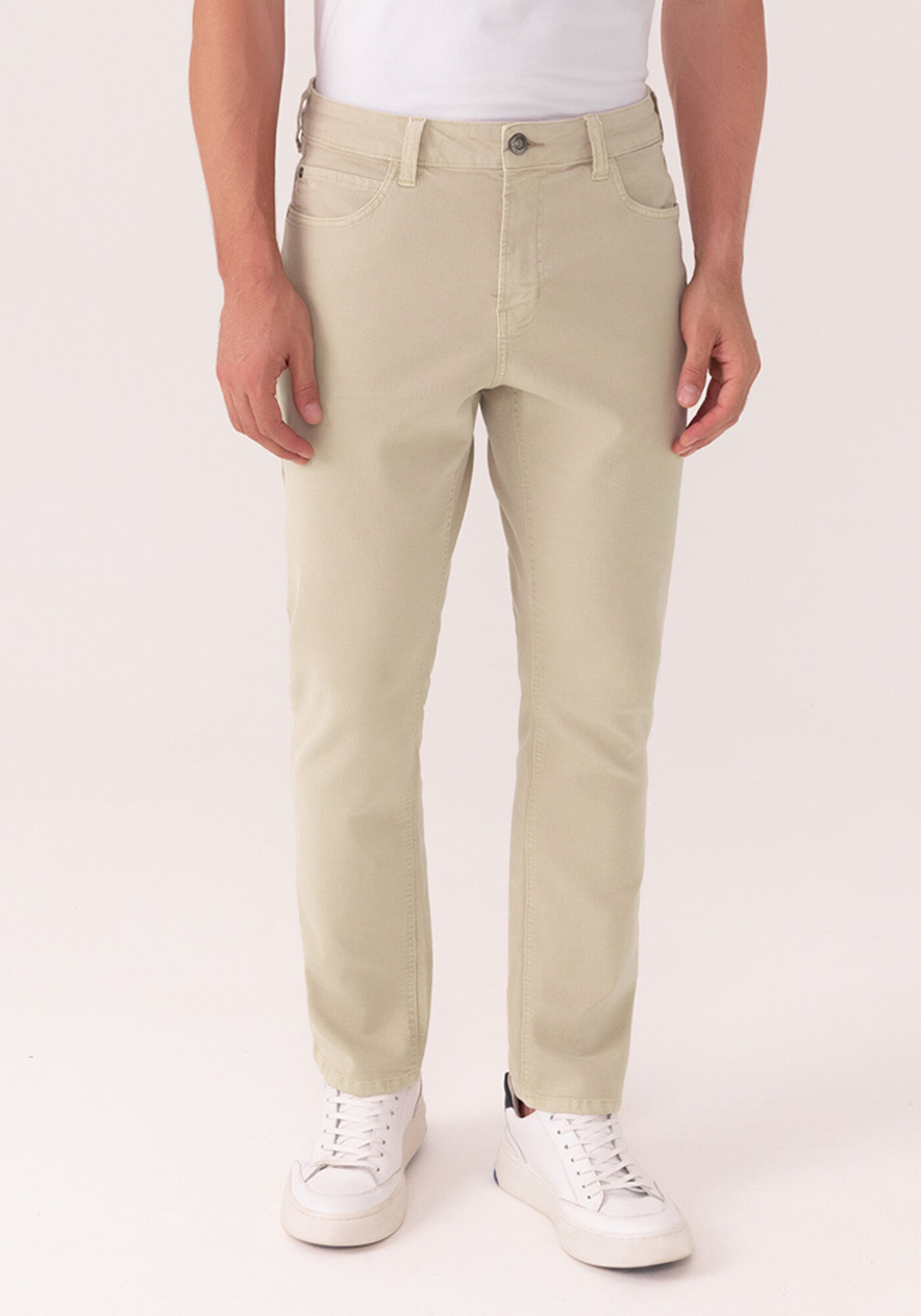 Cal&ccedil;a Slim Turbofan Em Sarja Estonada Com Elastano, BEGE SILVERSTONE, large.