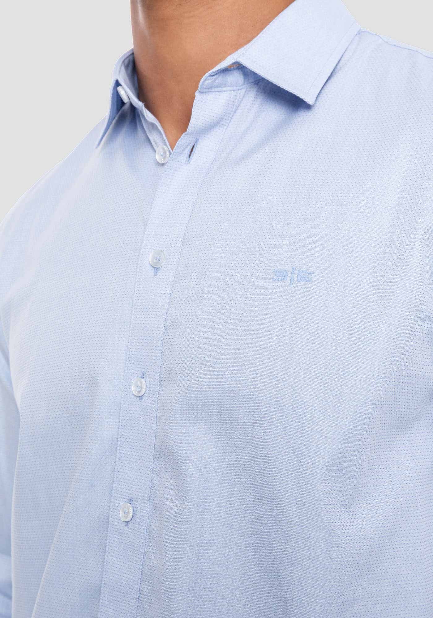 Camisa Masculina Comfort em Tecido Plano, AZUL CLARO, large.