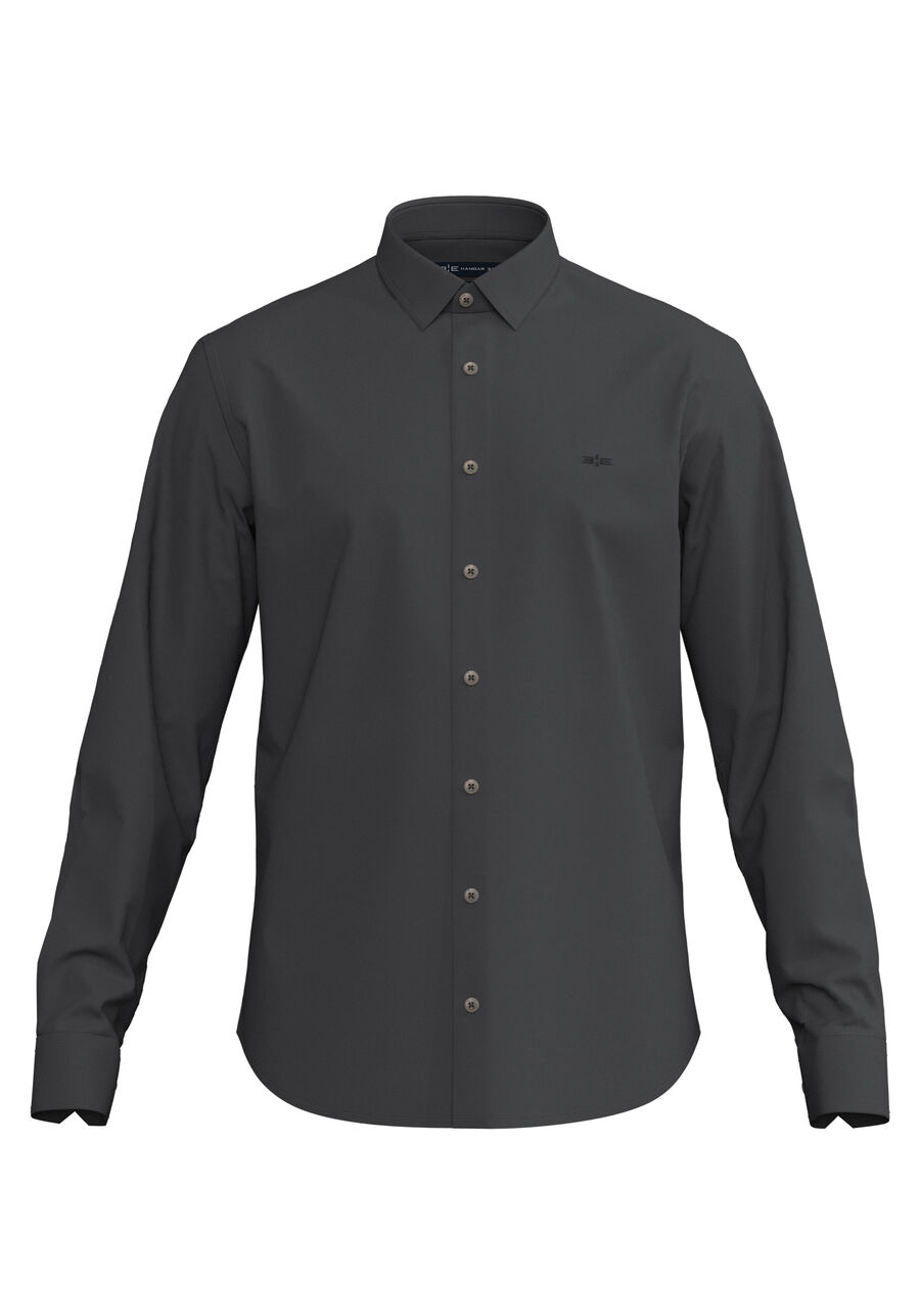 Camisa Masculina Slim Fit Com Mangas Longas Em Tecido Plano, CINZA NOTI. Camisa Masculina Slim Fit Com Mangas Longas Em Tecido Plano, CINZA NOTI, large.