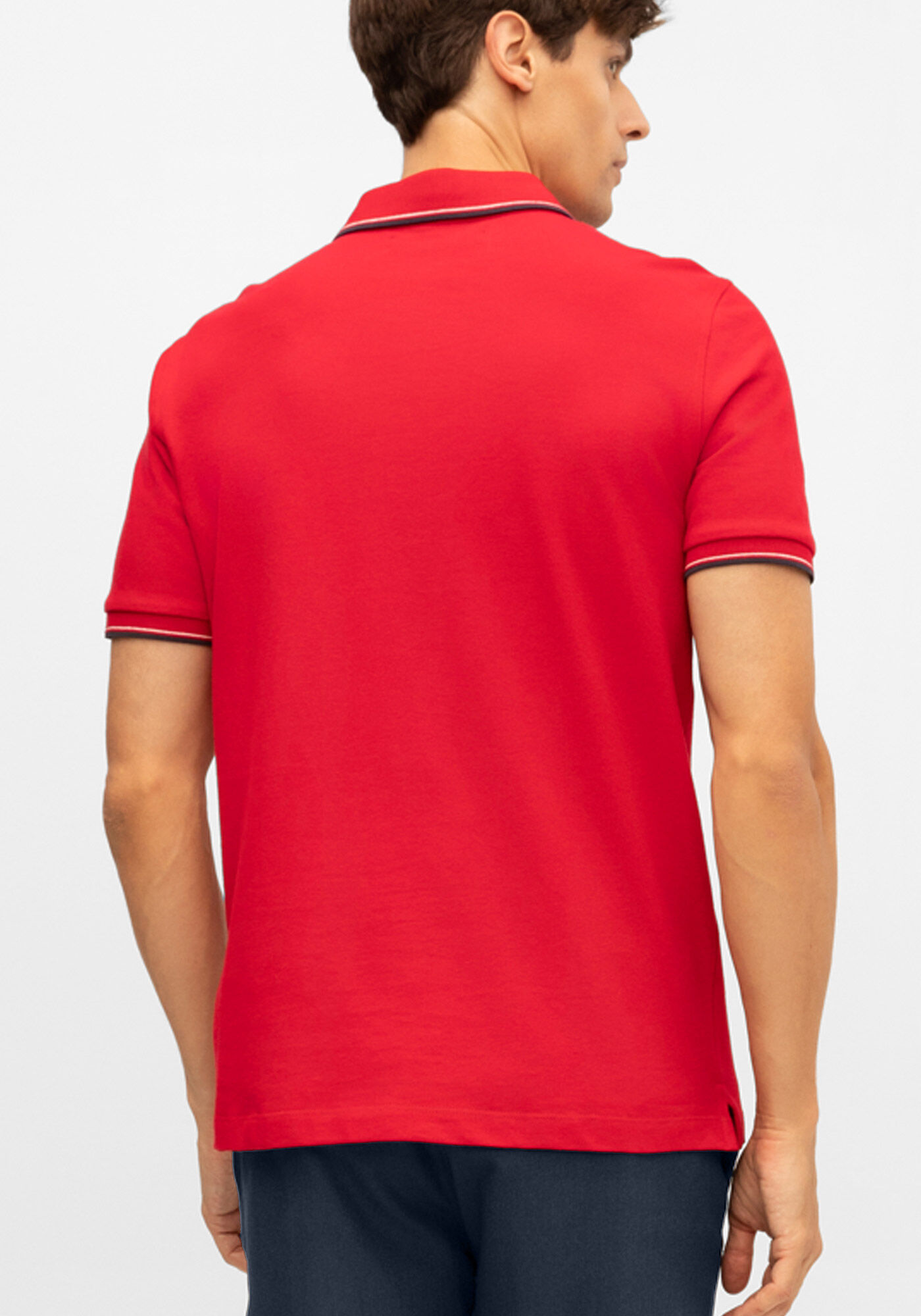 Camisa Polo Masculina em Malha Piquet com Retil&iacute;nea, VERMELHO NATTY, large.