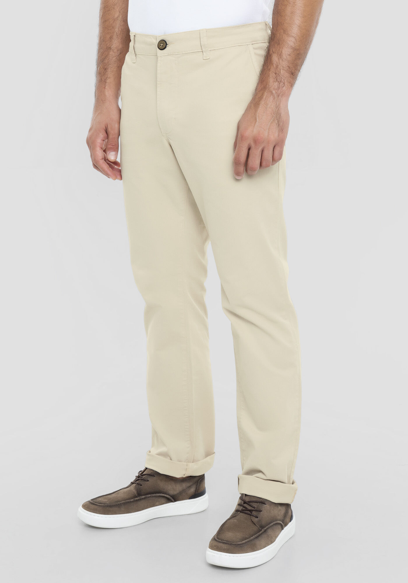 Cal&ccedil;a Reta Radial Em Sarja De Alfaiataria Com Elastano, BEGE AREIA, large.