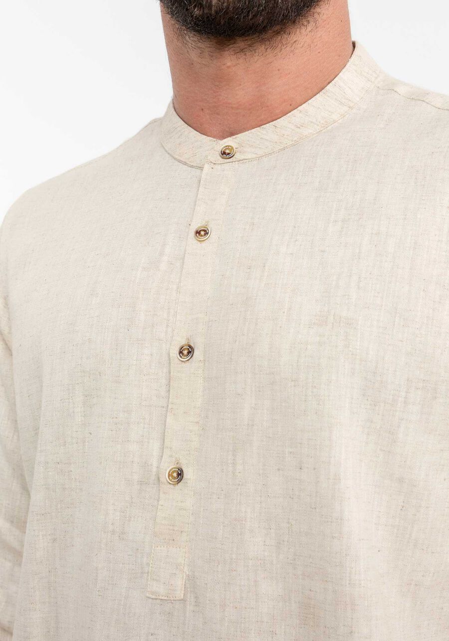 Camisa Masculina em Linho Comfort com Gola Padre, BRANCO OFF WHITE, large.