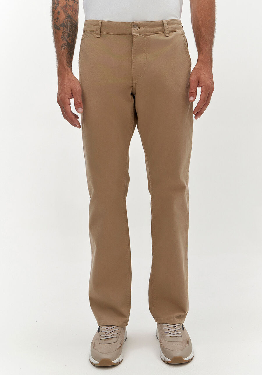 Calça Reta Radial Em Sarja De Alfaiataria Com Elastano, CAQUI RAIZ. Calça Reta Radial Em Sarja De Alfaiataria Com Elastano, CAQUI RAIZ, large.