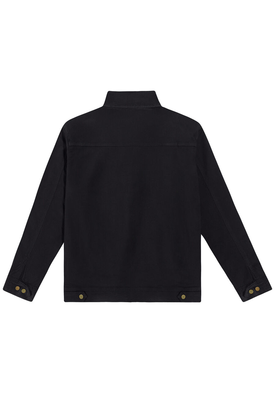 Jaqueta Sarja Masculina com Gola Alta, PRETO REATIVO. Jaqueta Sarja Masculina com Gola Alta, PRETO REATIVO, large.