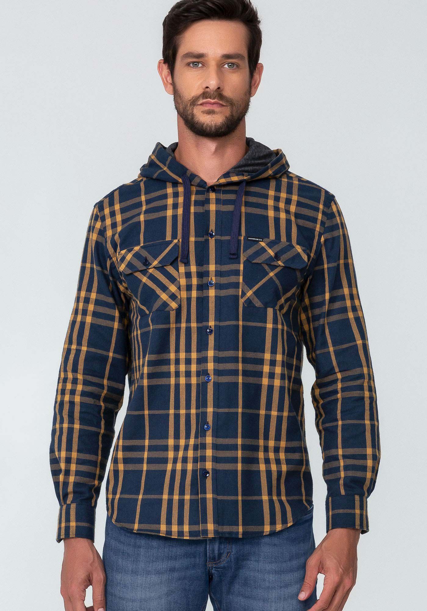 Camisa xadrez top masculina com capuz