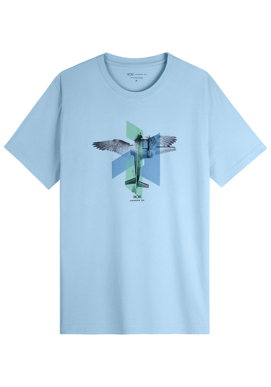 Camiseta Masculina em Malha Estampada, AZUL EXPRIM. Camiseta Masculina em Malha Estampada, AZUL EXPRIM, large.