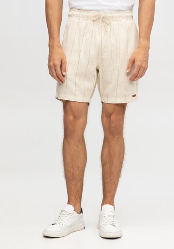 Shorts Sarja Masculino Listrado com Efeito Linho, NATURAL. Shorts Sarja Masculino Listrado com Efeito Linho, NATURAL, large.