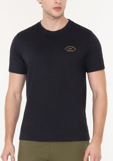 Camiseta De Mangas Curtas Com Estampa Frente E Costas, PRETO. Camiseta De Mangas Curtas Com Estampa Frente E Costas, PRETO, large.