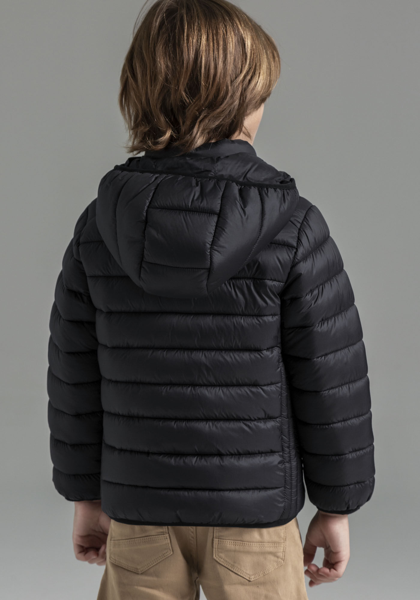 Jaqueta Puffer Infantil com Bolso Z&iacute;per, PRETO REATIVO, large.