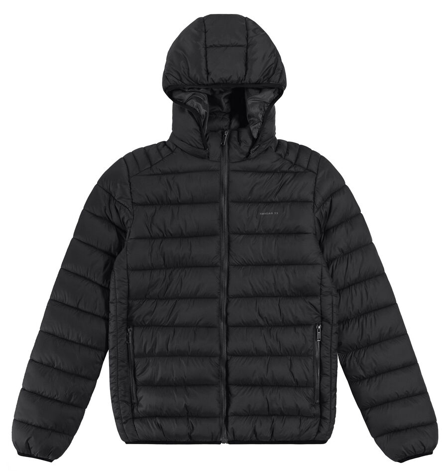 Jaqueta Puffer Em Nylon Com Capuz Removível Big & Tall, PRETO REATIVO. Jaqueta Puffer Em Nylon Com Capuz Removível Big & Tall, PRETO REATIVO, large.