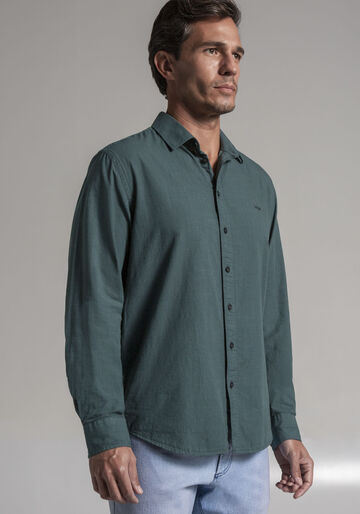 Camisa Masculina Slim Fit em Tecido Flamê, VERDE ARABESQUE. Camisa Masculina Slim Fit em Tecido Flamê, VERDE ARABESQUE, large.