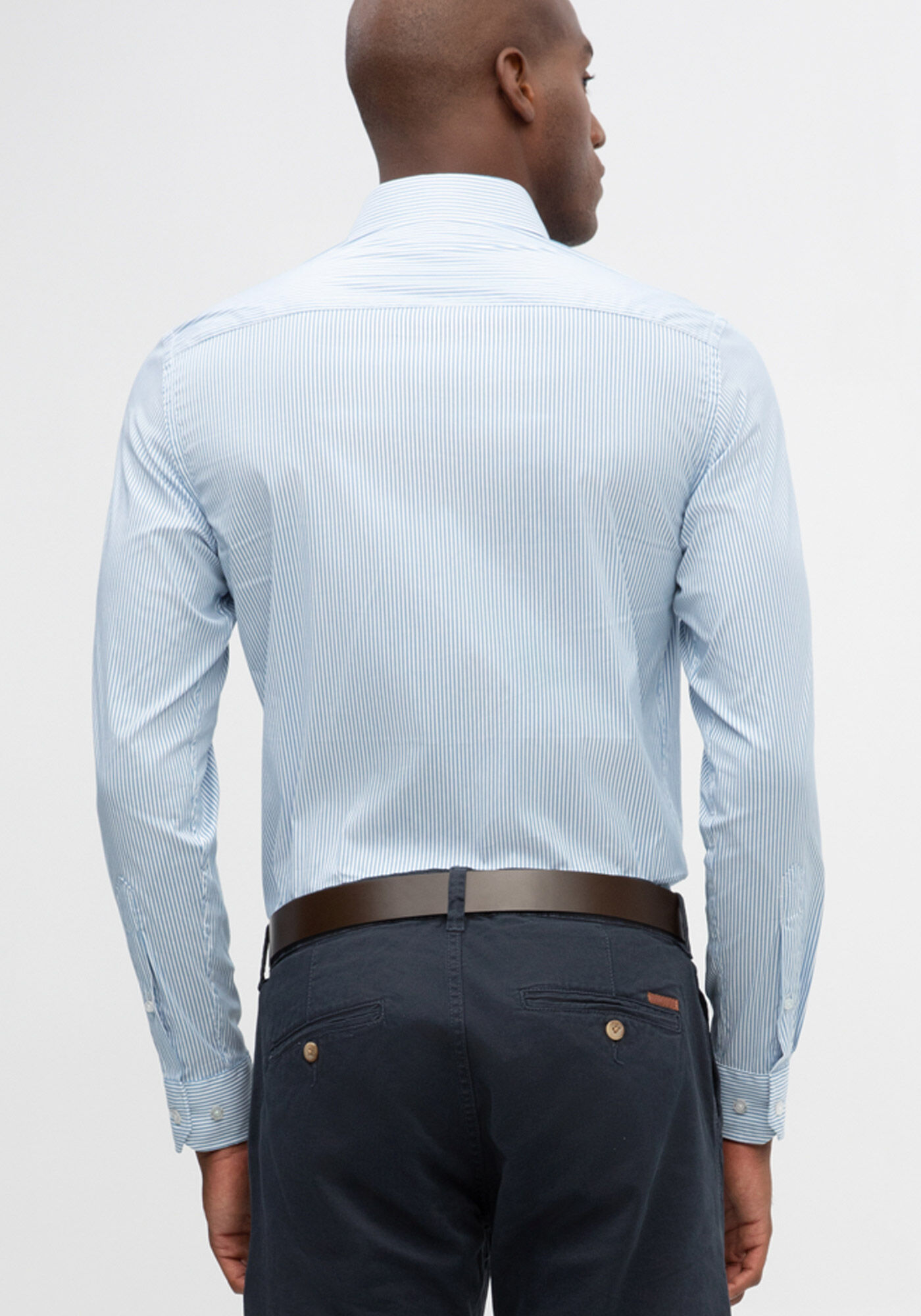 Camisa Masculina Slim Fit em Malha Poliamida, AZUL JEANS, large.