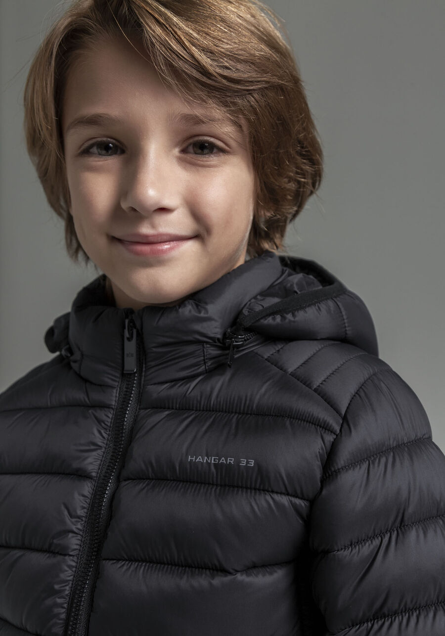 Jaqueta Puffer Infantil com Bolso Zíper, PRETO REATIVO. Jaqueta Puffer Infantil com Bolso Zíper, PRETO REATIVO, large.
