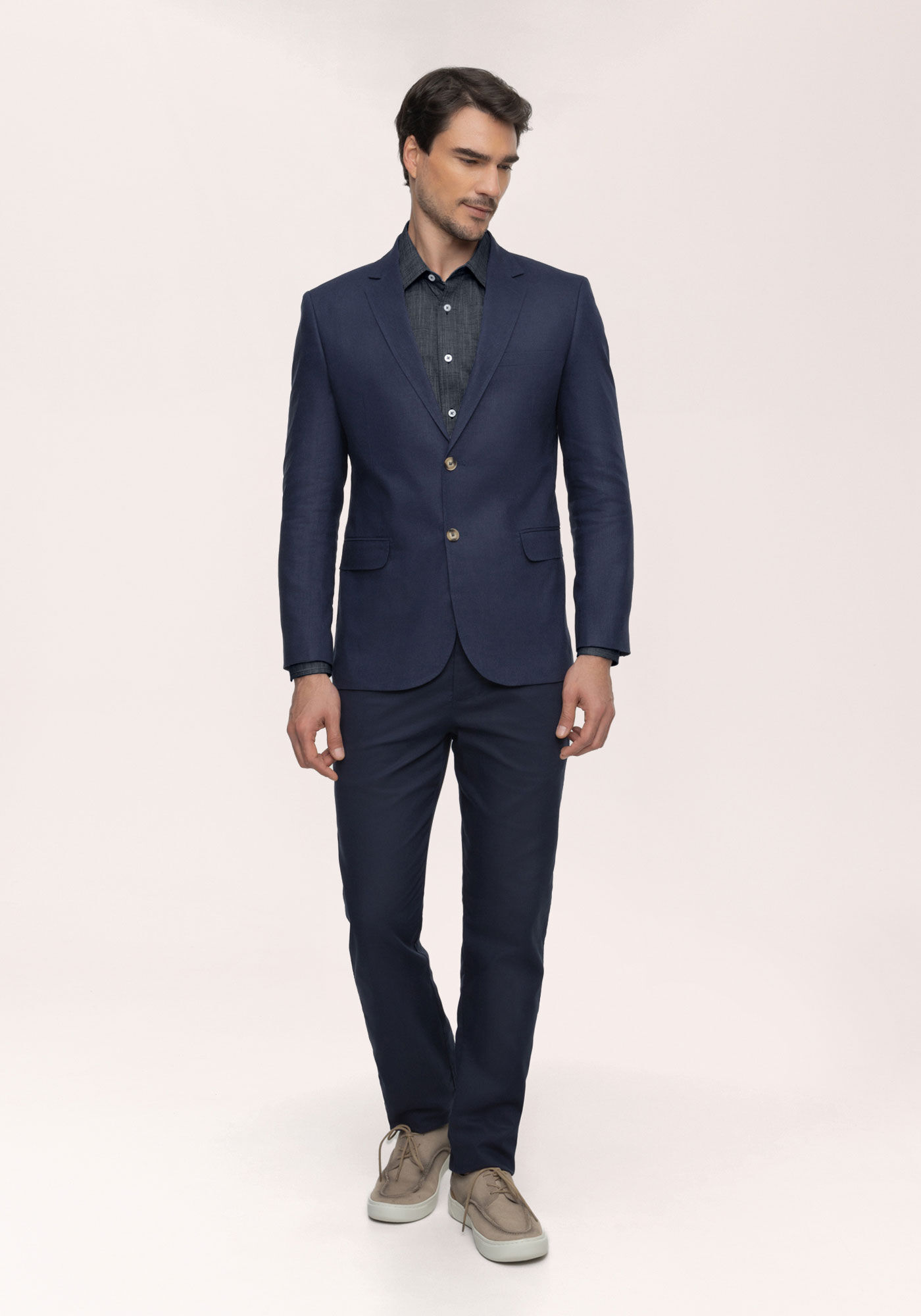 Blazer Slim Comfort Em Tecido Com Linho, MARINHO ACTION, large.