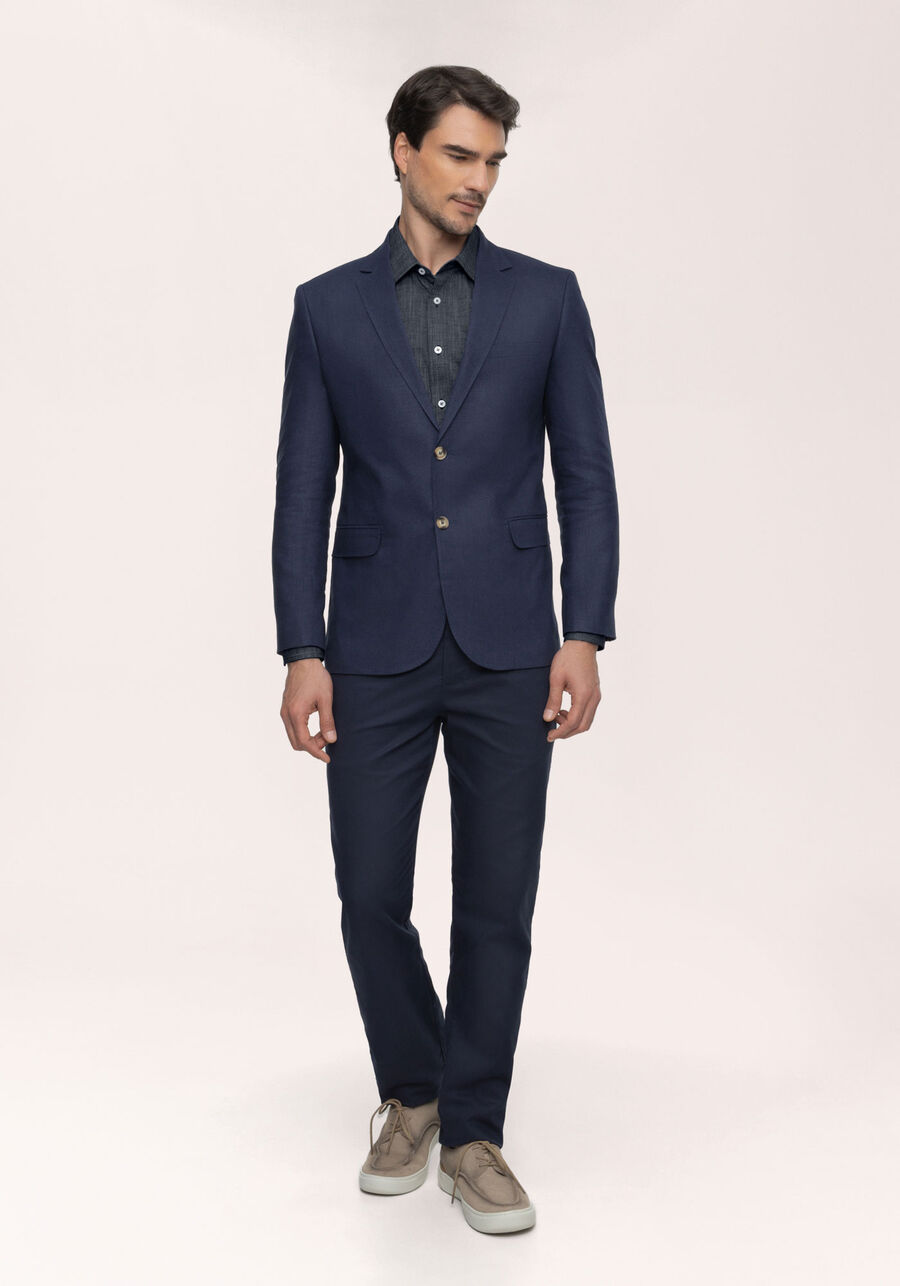 Blazer Slim Comfort Em Tecido Com Linho, MARINHO ACTION. Blazer Slim Comfort Em Tecido Com Linho, MARINHO ACTION, large.