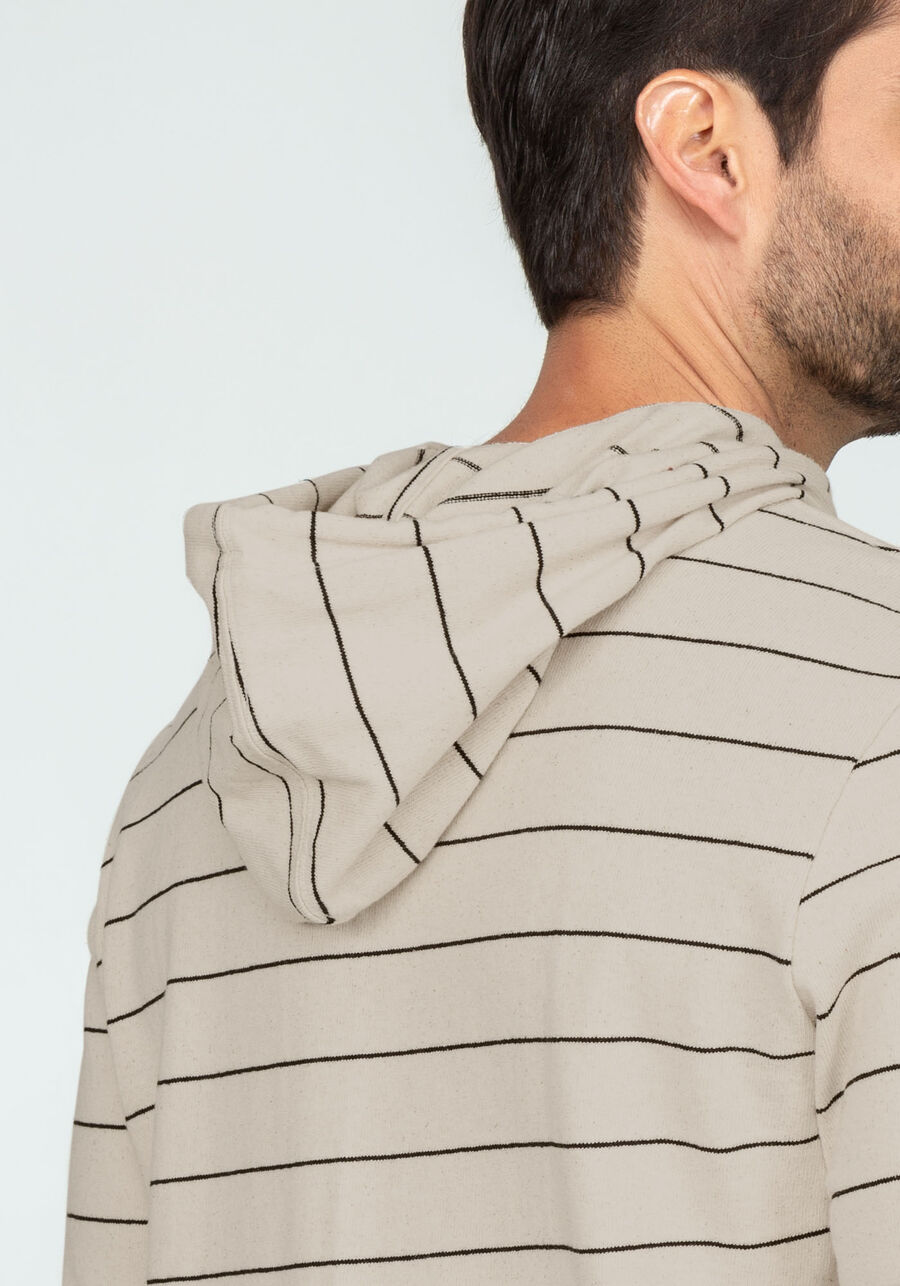 Blusão Listrado em Malha com Capuz, BRANCO OFF WHITE. Blusão Listrado em Malha com Capuz, BRANCO OFF WHITE, large.