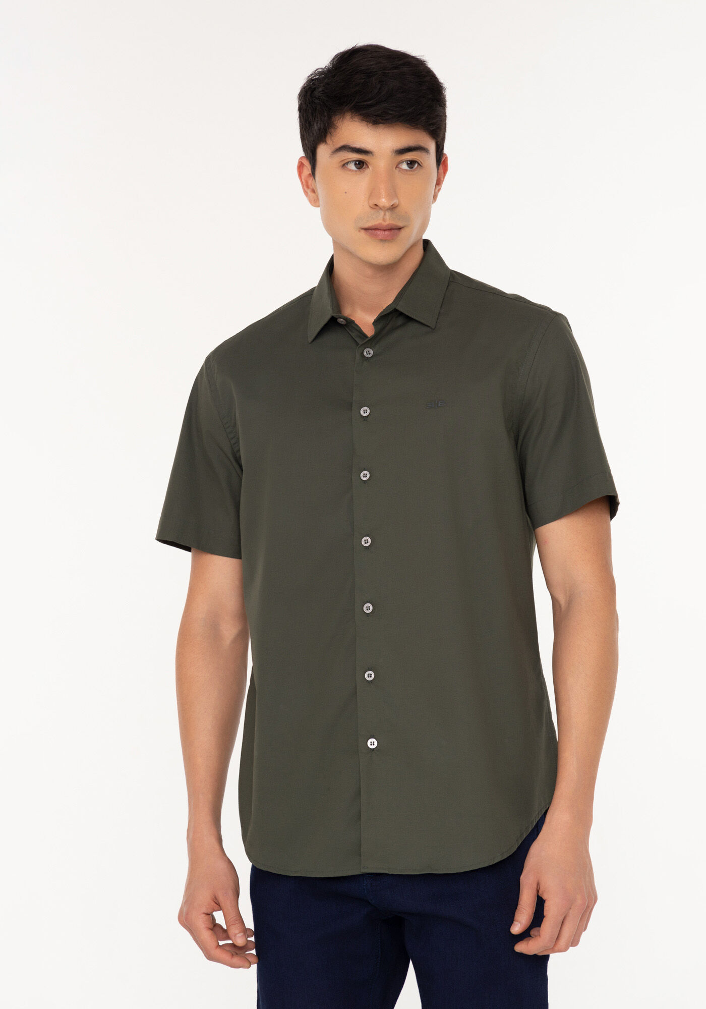 Camisa De Mangas Curtas Com Elastano Slim Fit, VERDE FURIA, large.