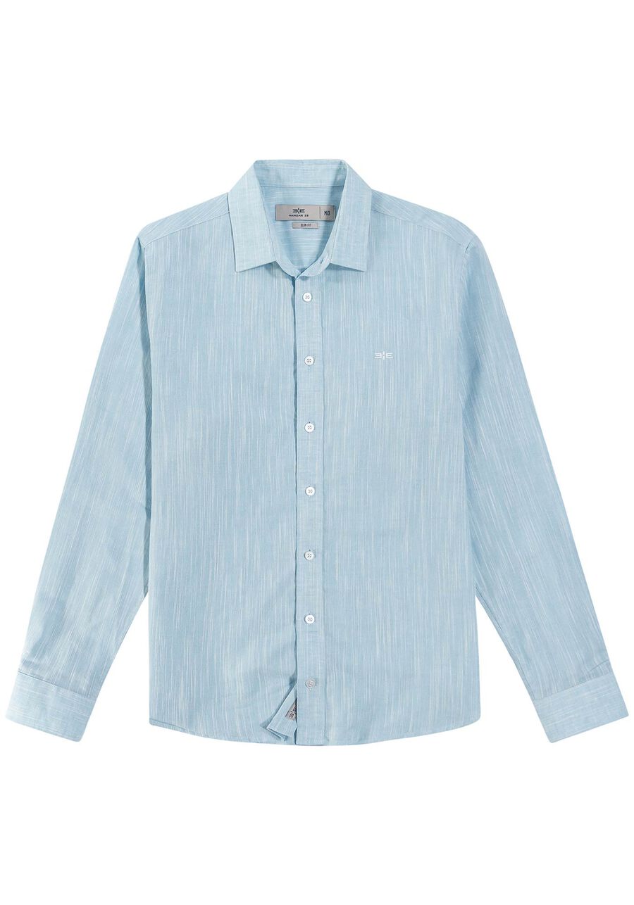 Camisa Masculina em Linho Flamê Slim Fit, AZUL CLARO. Camisa Masculina em Linho Flamê Slim Fit, AZUL CLARO, large.