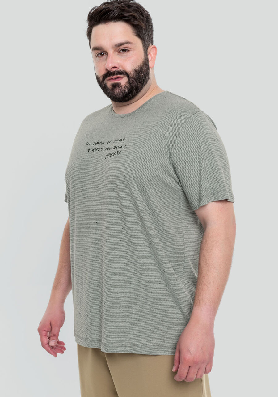 Camiseta Masculina em Malha Estampada Big & Tall, VERDE MINERAL, large.
