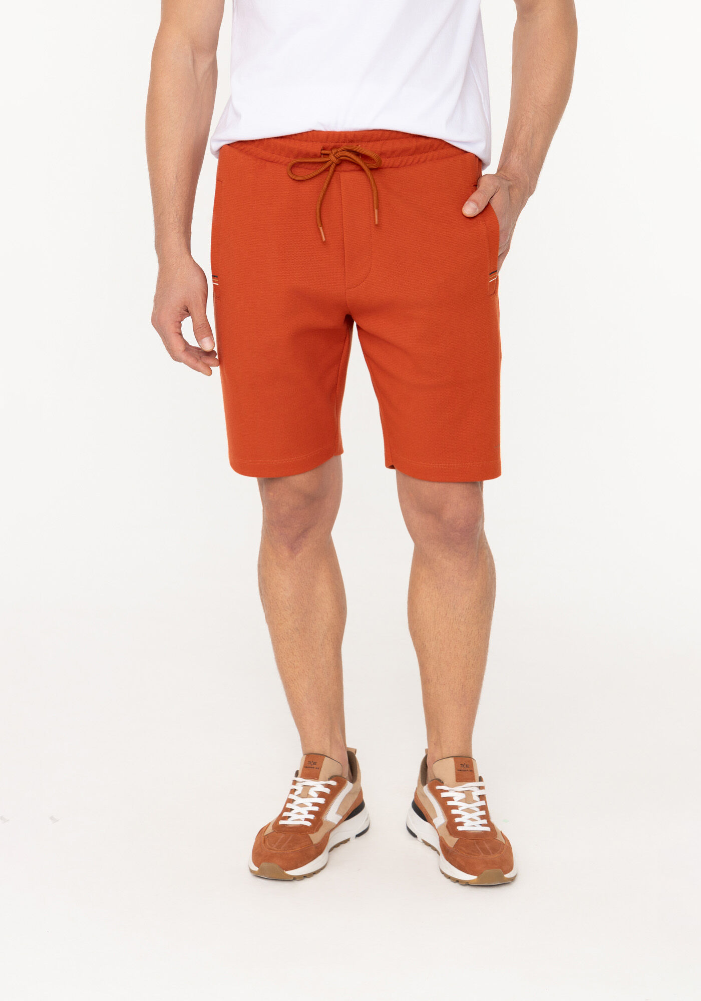 Bermuda Em Moletom Texturizado Com Bolsos Embutidos, LARANJA TAURI, large.