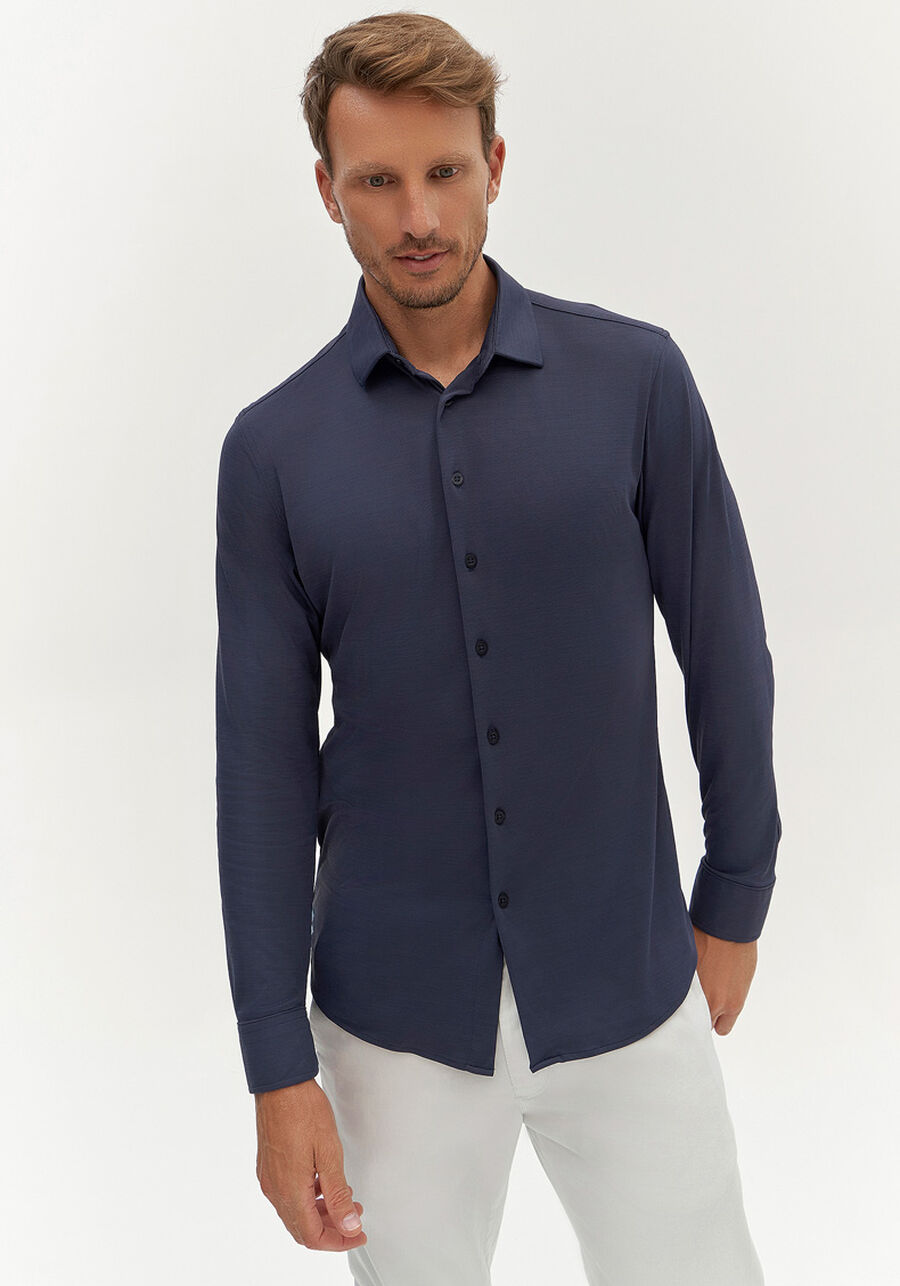 Camisa Masculina Slim Fit Com Mangas Longas E Proteção Solar, MARINHO ACTION. Camisa Masculina Slim Fit Com Mangas Longas E Proteção Solar, MARINHO ACTION, large.