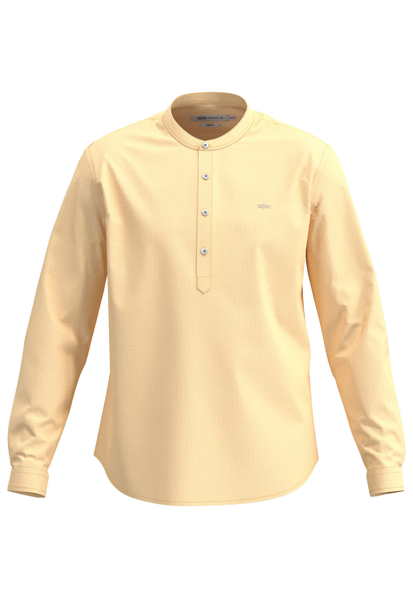 Camisa Bata De Mangas Longas Em Tecido Plano R&uacute;stico, AMARELO ROSITA, large.