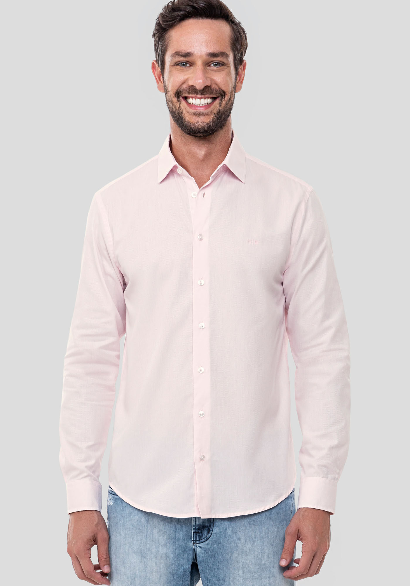 Camisa Masculina Slim Fit Manga Longa Rosa Hangar 33