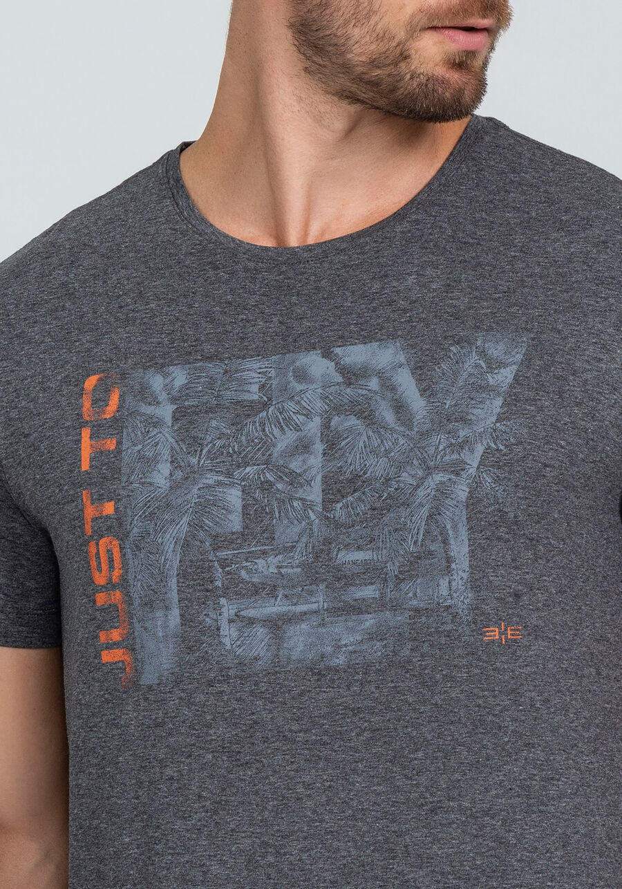 Camiseta Malha Viscose Estampa Just To Fly, MESCLA ESCURO. Camiseta Malha Viscose Estampa Just To Fly, MESCLA ESCURO, large.