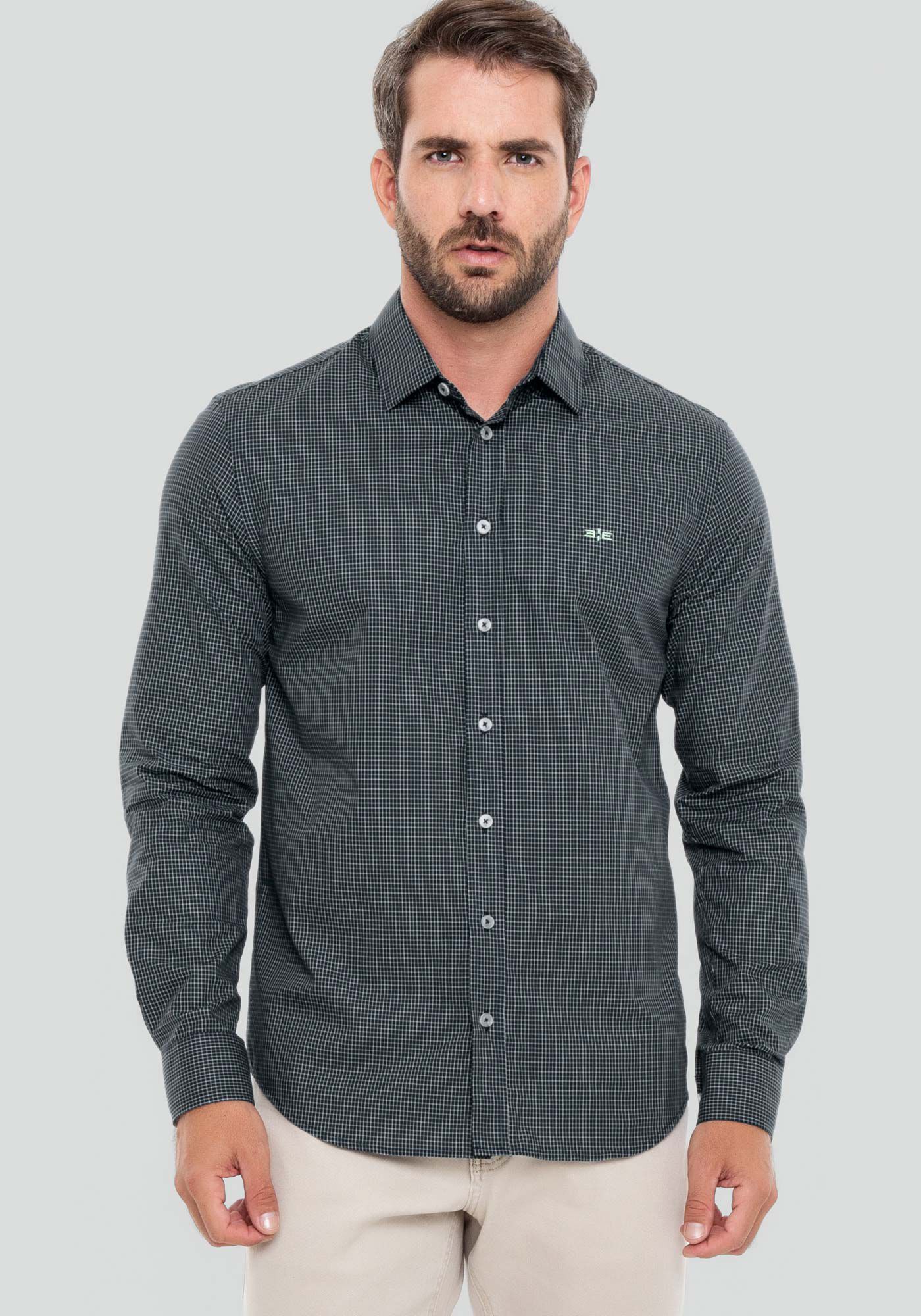 Camisa Masculina Slim Fit em Fio Eg&iacute;pcio, MARINHO, large.