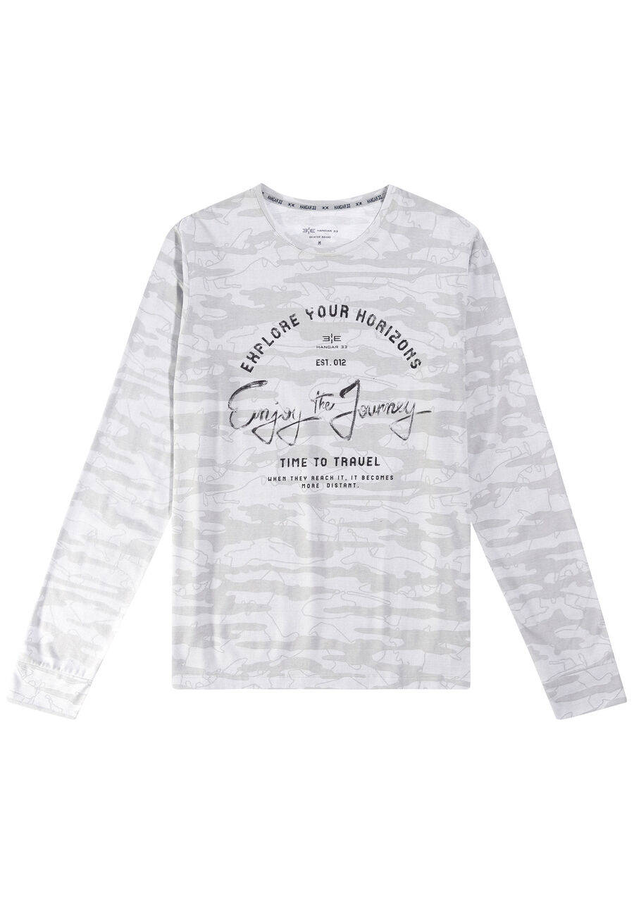 Camiseta Manga Longa Estampada Tal Pai Tal Filho, GRID CINZA. Camiseta Manga Longa Estampada Tal Pai Tal Filho, GRID CINZA, large.