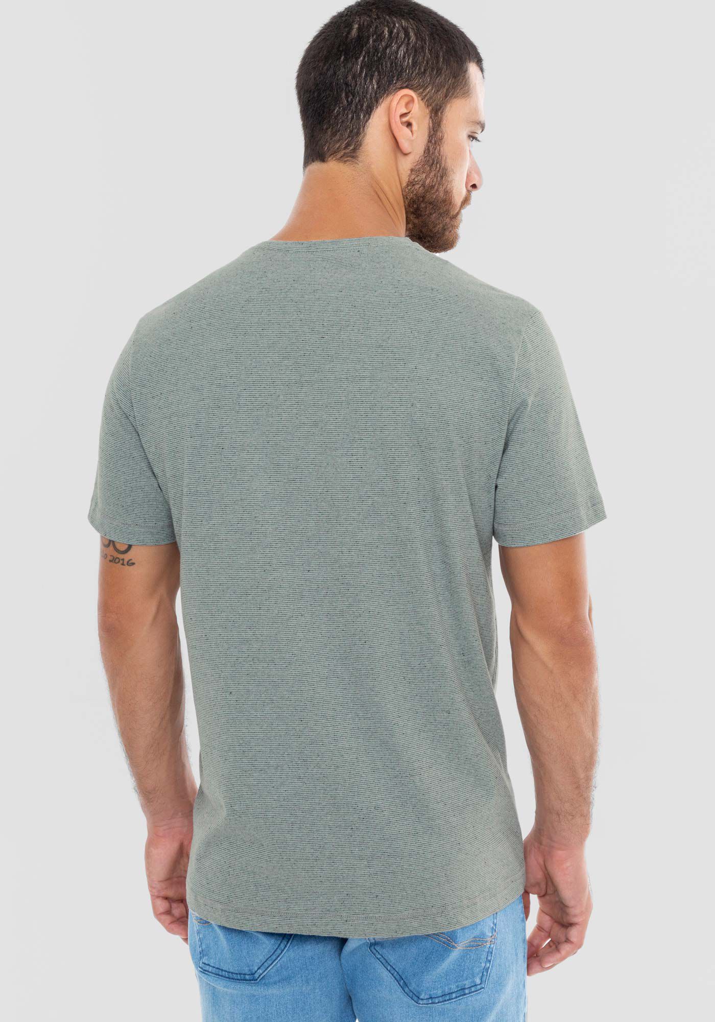 Camiseta Masculina em Malha Mesclada com Estampa, VERDE MINERAL, large.