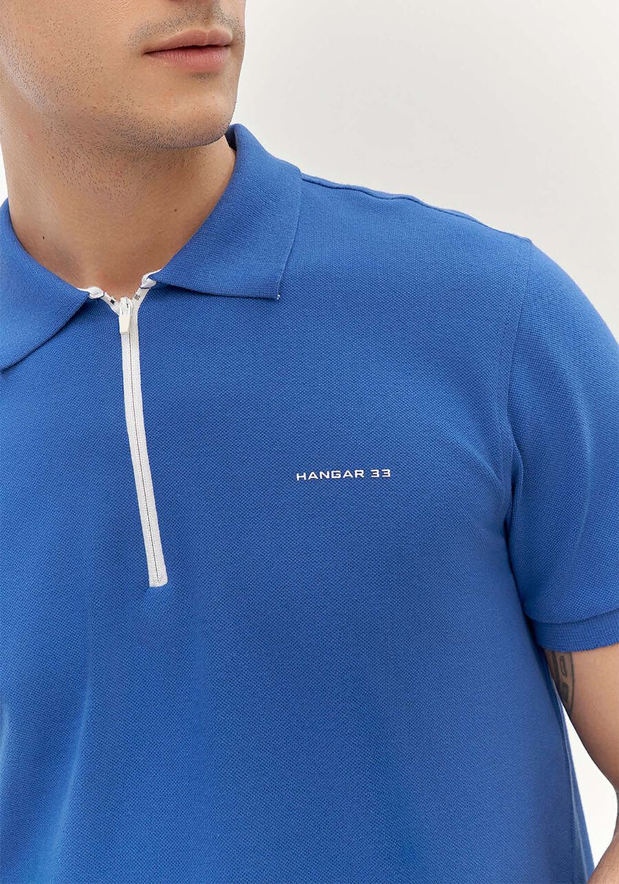 Camisa Polo Masculina em Malha Piquet com Zíper, AZUL OMEGA. Camisa Polo Masculina em Malha Piquet com Zíper, AZUL OMEGA, large.