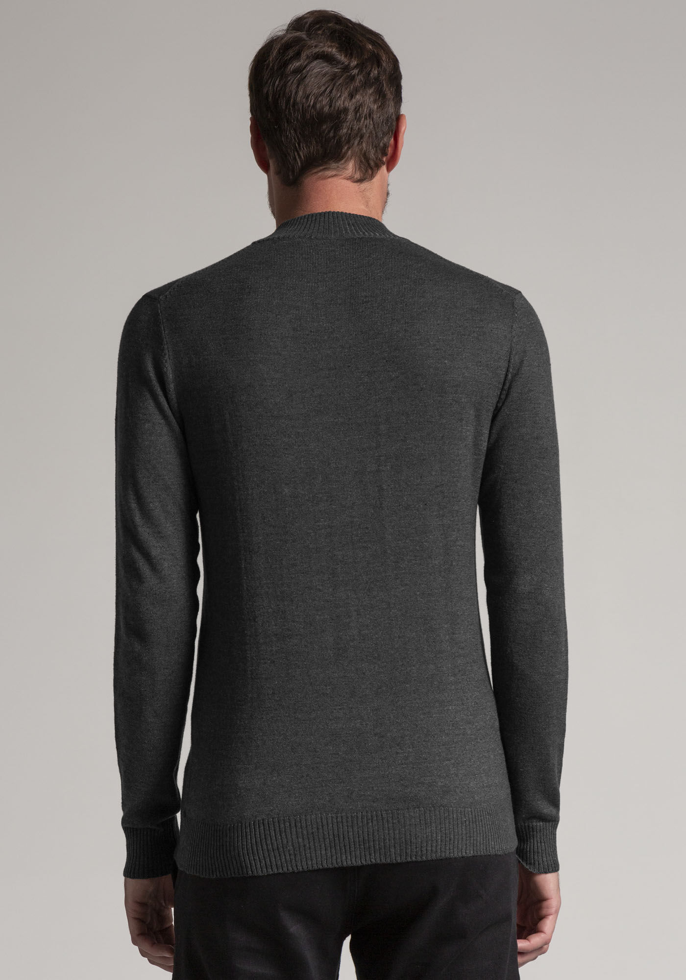 Blus&atilde;o Masculino em Tric&ocirc; com Gola Alta, MESCLA ESCURO, large.