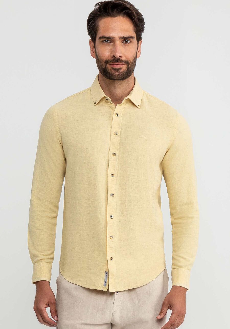 Camisa Masculina em Linho Tal Pai Tal Filho, AMARELO  ROSITA. Camisa Masculina em Linho Tal Pai Tal Filho, AMARELO  ROSITA, large.