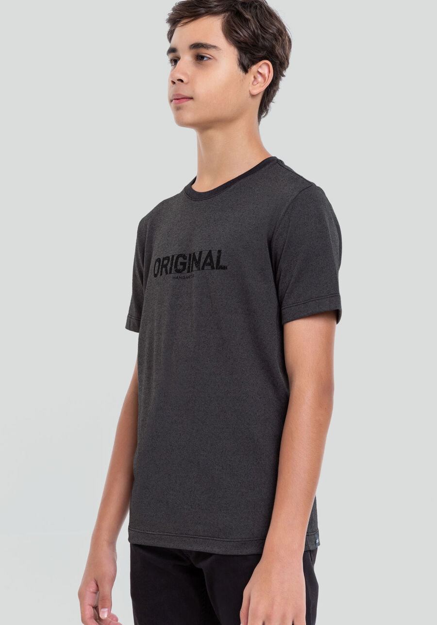 Camiseta Juvenil em Malha Estonada com Estampa, CINZA NOTI. Camiseta Juvenil em Malha Estonada com Estampa, CINZA NOTI, large.
