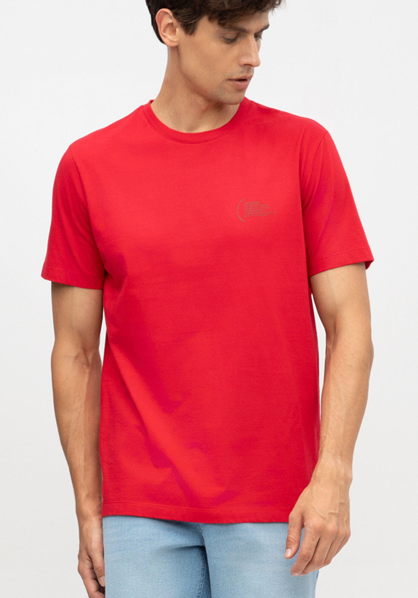 Camiseta Masculina em Malha com Detalhe Estampa, VERMELHO NATTY, large.
