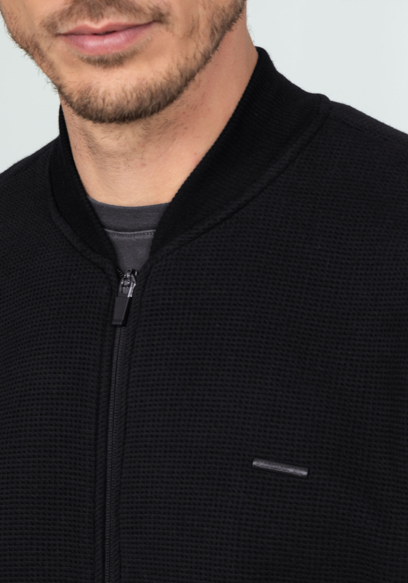 Jaqueta Bomber em Moletom com Bolsos, PRETO REATIVO, large.