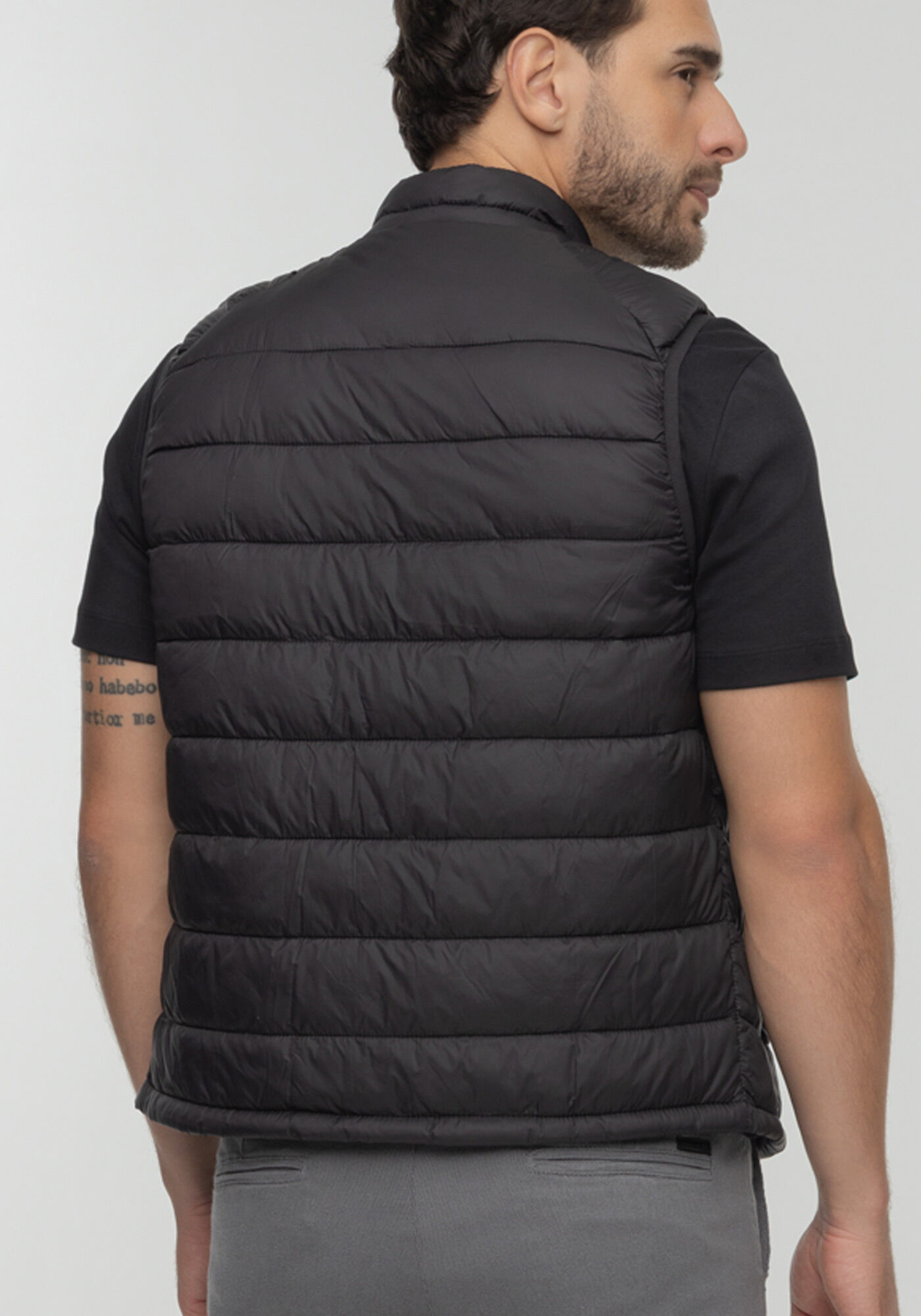 Colete Puffer De Gola Alta Com Z&iacute;per E Bolsos, PRETO REATIVO, large.