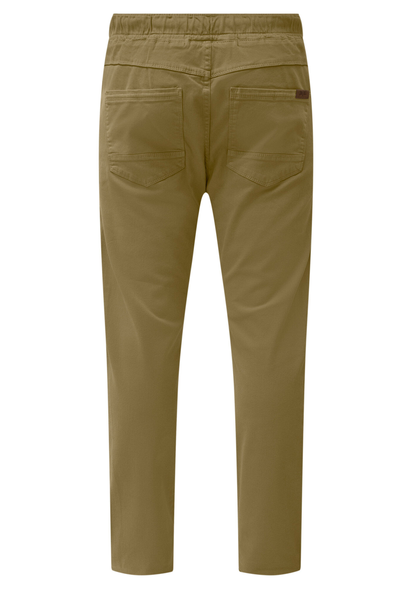 Cal&ccedil;a Jogging Com Bolsos Em Sarja Denim Malha, CAQUI RAIZ, large.