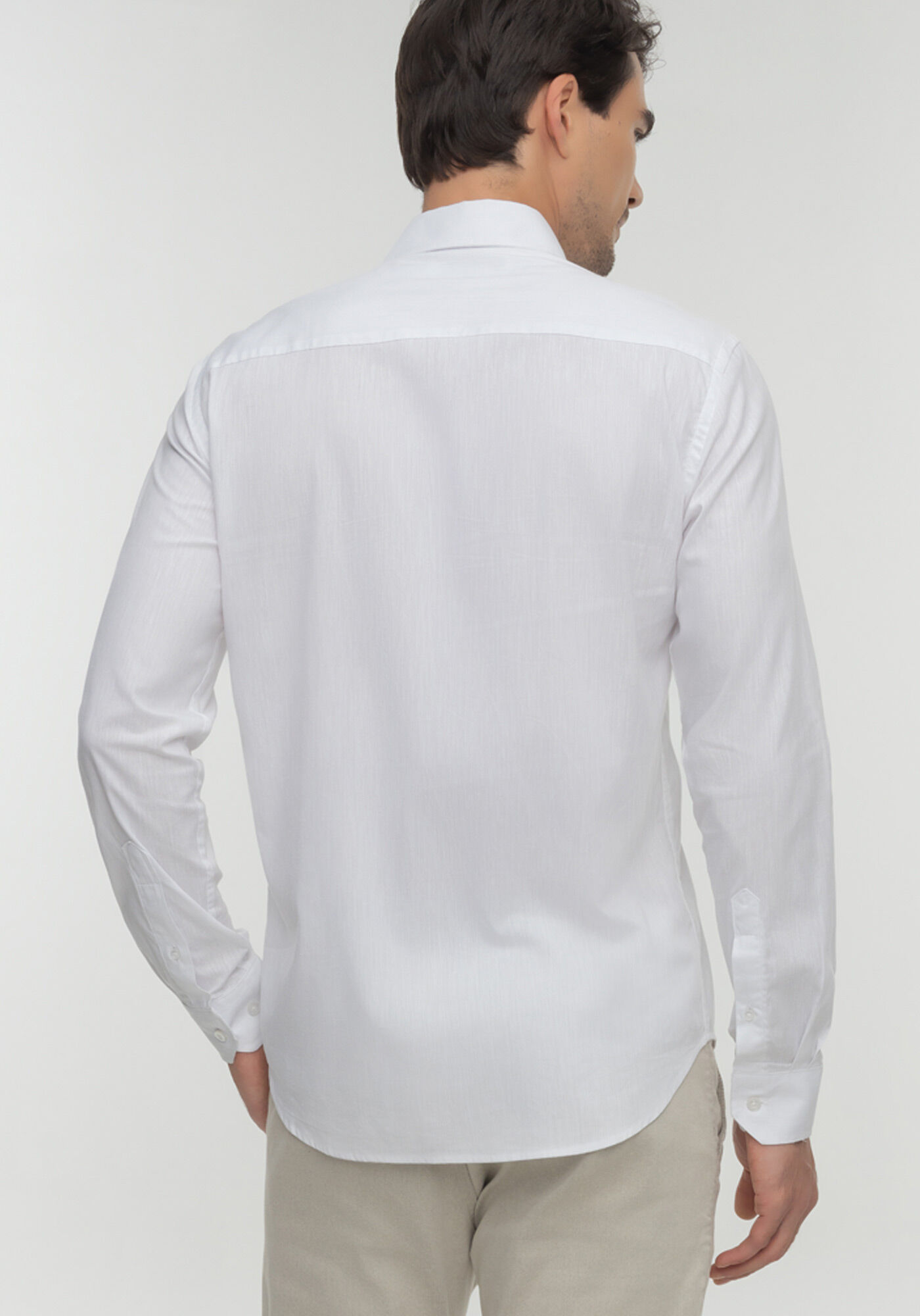 Camisa De Mangas Longas Slim Fit Com Linho, BRANCO, large.