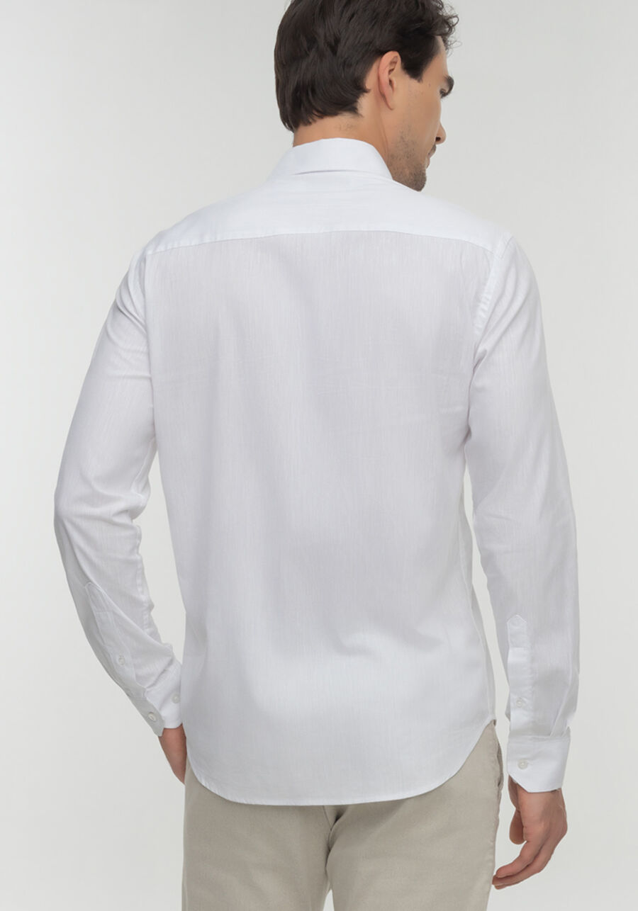Camisa De Mangas Longas Slim Fit Com Linho, BRANCO. Camisa De Mangas Longas Slim Fit Com Linho, BRANCO, large.