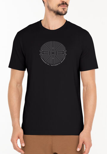 Camiseta De Mangas Curtas Com Estampa Em Malha Modal, PRETO. Camiseta De Mangas Curtas Com Estampa Em Malha Modal, PRETO, large.