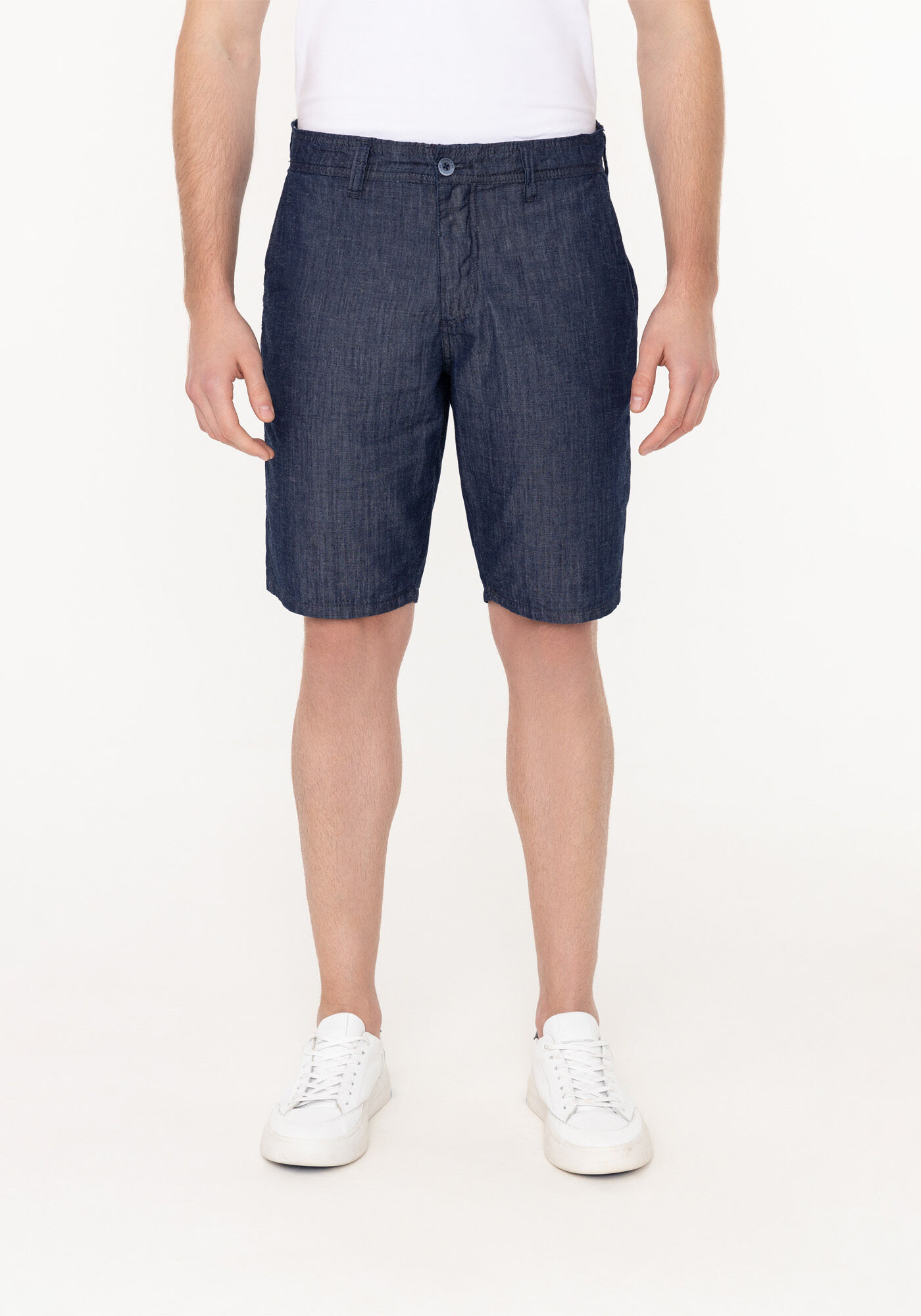 Bermuda Reta Radial Masculina Em Jeans Amaciado Com Linho, JEANS, large.