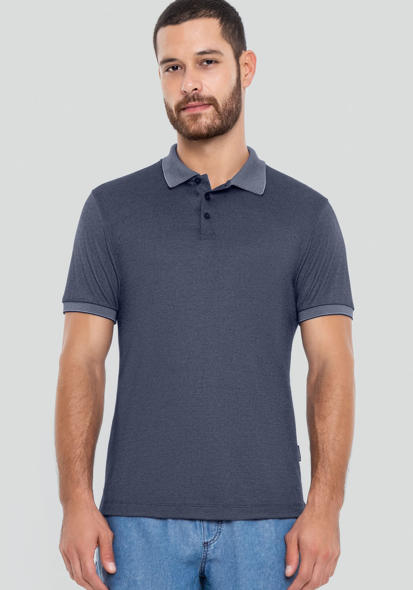 Camisa Polo Masculina em Malha Modal com Retil&iacute;nea, MARINHO IMPERIO, large.
