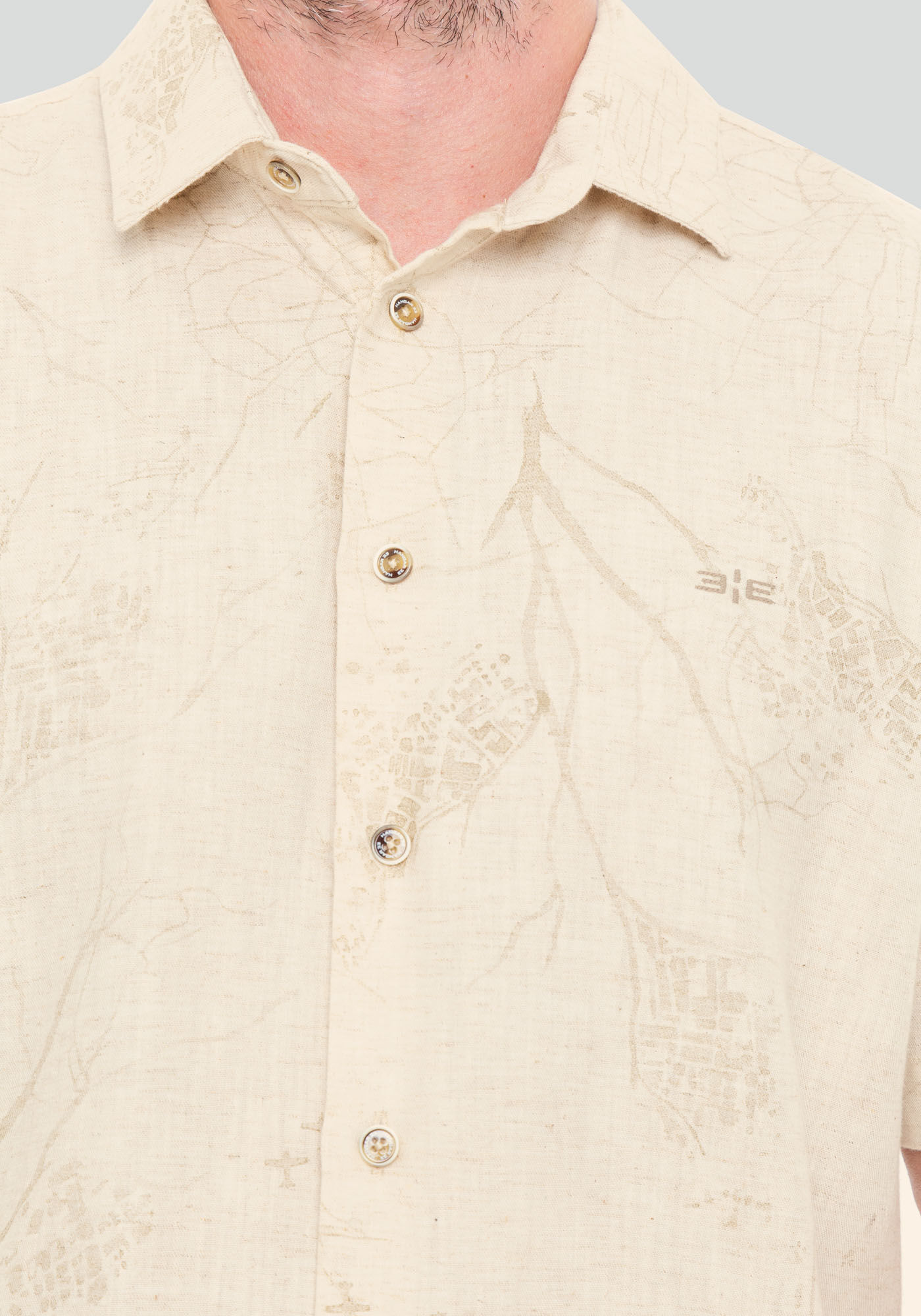 Camisa Manga Curta Masculina em Linho Estampada, GALHOS OFF, large.